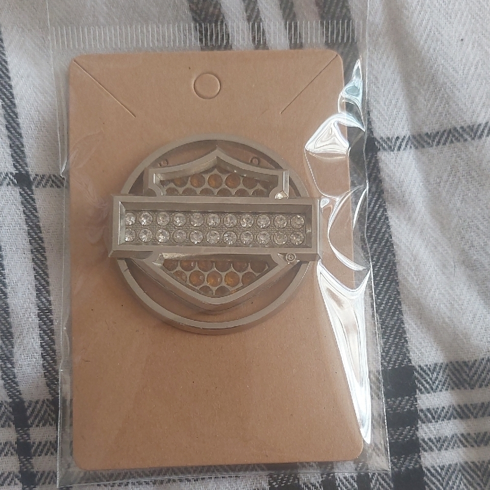 Harley Davidson Silver and Gold Rhinestone Lapel Pin